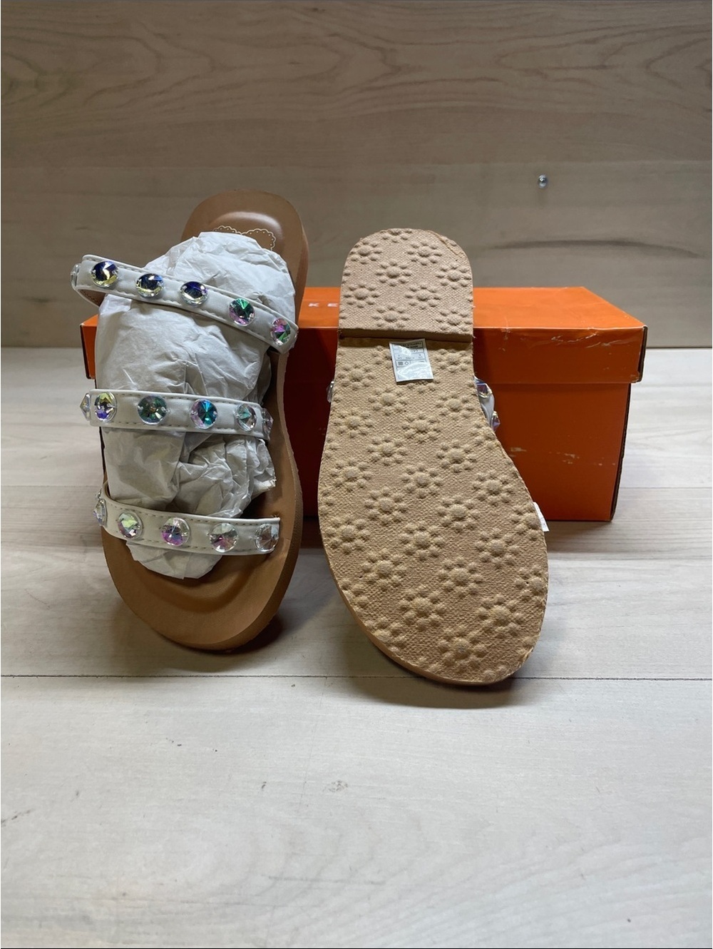 Rocket Dog Clear Jeweled Strap Sandals with Tan Footbed #817